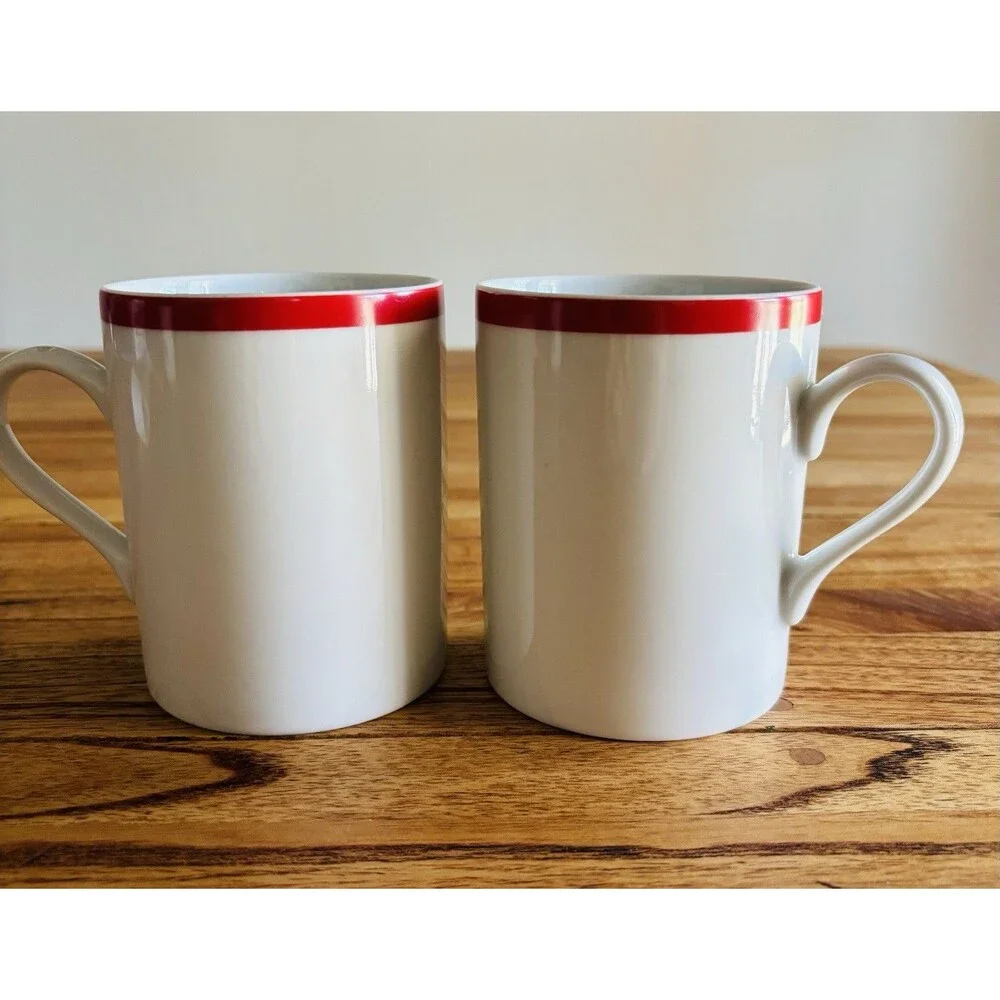 Williams Sonoma Brasserie Coffee Mugs Red Rim, Set Of 2
